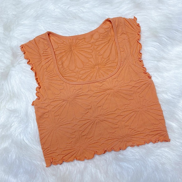 Orange Flower Print Crop Top - Picture 1 of 4